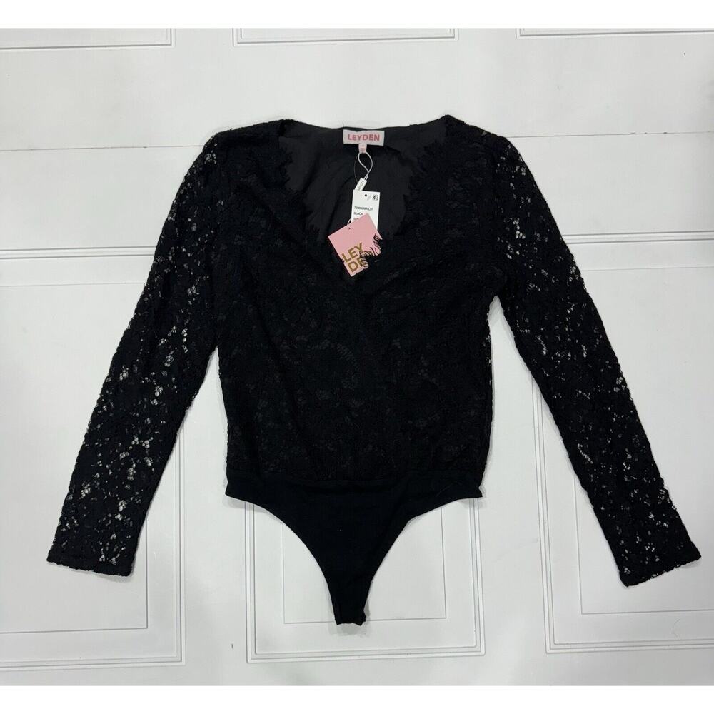 Leyden Women's Lace Bodysuit Black Size Small Long Sleeve NWT